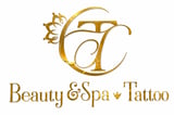 Beauty and Spa Tattoo logo featuring elegant gold monogram with stylized T and lotus flower design